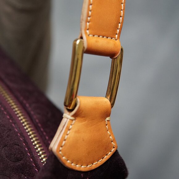 Celine Macadam Bordeaux Suede Handbag – Brown Leather Handle - Picture 6 of 15